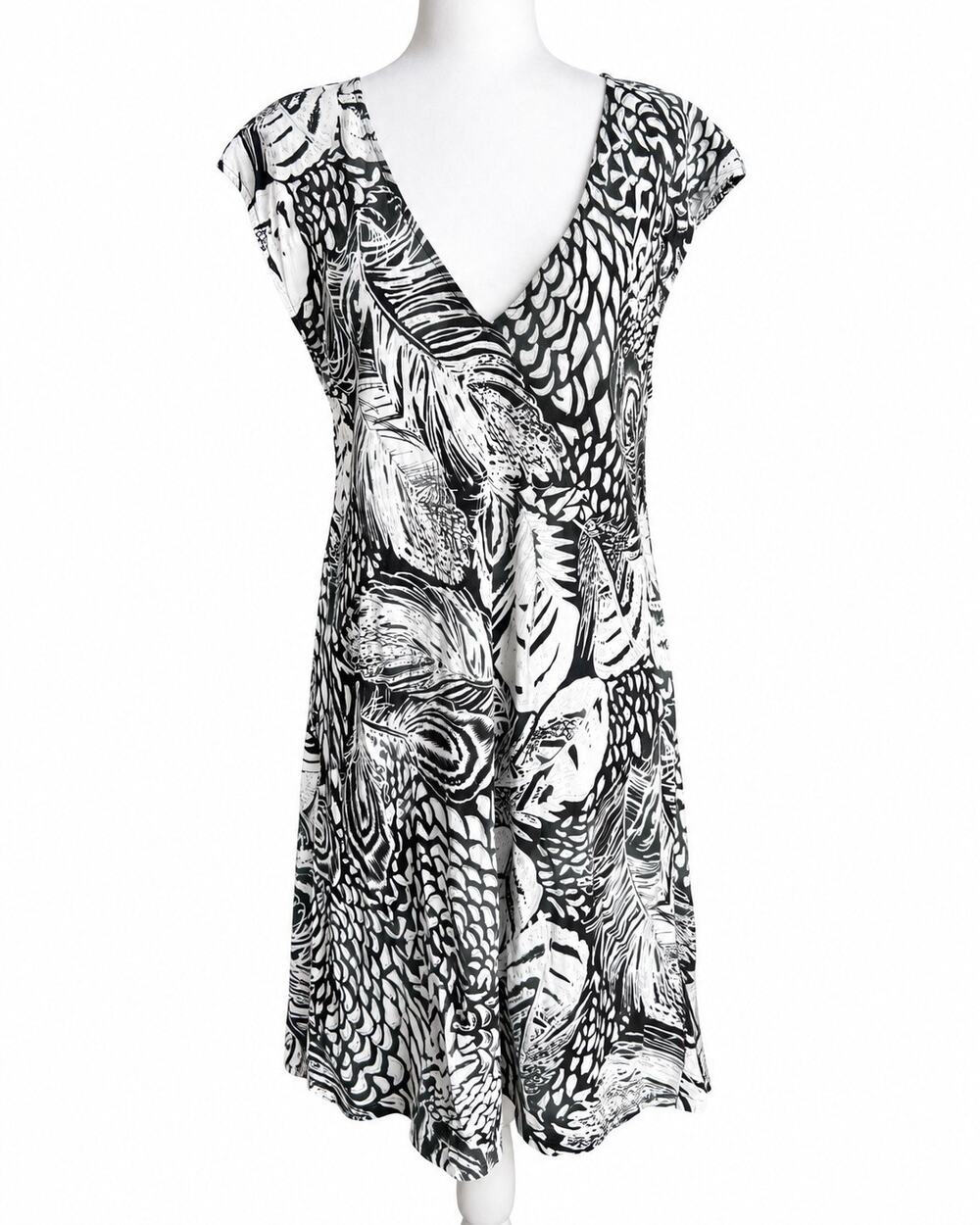 Jams World Plumas Black White Feather Abstract Shift Dress Women's XL Artsy
